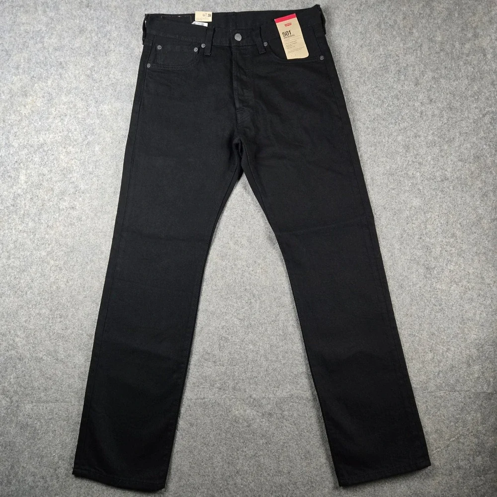 Levi's 501 Original Jeans Mens 32x32 Black Straight Leg Button Fly Stretch New